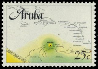 Aruba 18 (mi1) - Independence " Map Of The Islands " (pb18651)