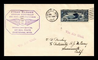Us Cover First Flight Transcontinental Air Mail Cheyenne Wyoming Sacramento 1927