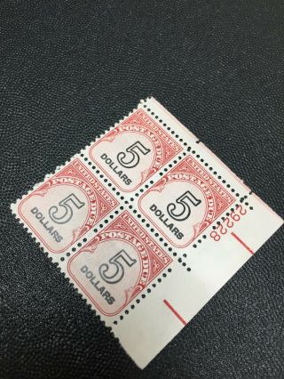 Usa Scott J101 Postage Due 5 Dollar Plate Block Mnh Normal Gum