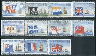 St.  Lucia 1046 - 56 Sg1141 - 51 Mnh 1996 - 97 Flags & Ships Short Set Of 11 Cat$14