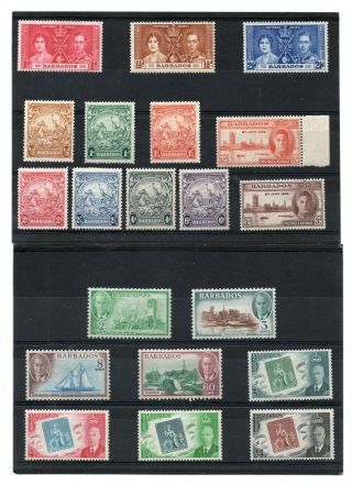 Barbados Gv1 Range 1937 - 52 20 Vals.  To 6d/60c Hh.  C.  £22.  50