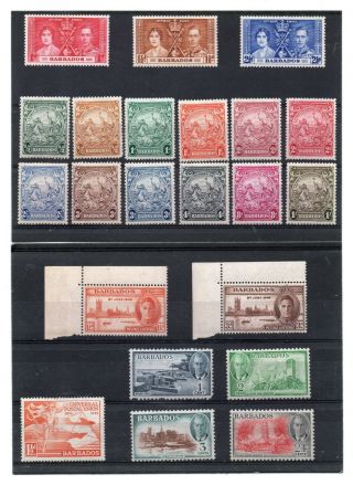Barbados Gv1 Range 1937 - 50 22 Vals.  To 1s Hh.  C.  £23.  95