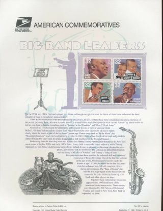 Usa 3099a Big Band Leaders - Usps 497 Commemorative Stamp Panel 1996