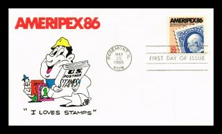 Us Cover Ameripex 86 Chicago Event Fdc Ellis Hand Colored Animated Cachet