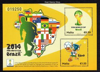 Malta 2014 Fifa Football World Cup Miniature Sheet Unmounted