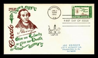 Dr Jim Stamps Us Patrick Henry American Credo Fdc Boerger Cover Scott 1144