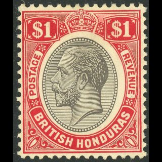 British Honduras 1922 - 33 $1 Black & Scarlet.  Sg 136.  (wb276)