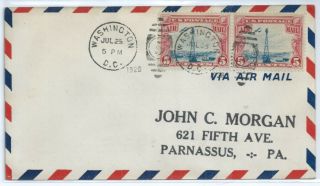 Us Fdc C11 Pair 5c Beacon 7/25 1928 Dc First Day Of Issue On Air Mail Stationery