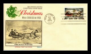 Dr Jim Stamps Us Road Winter Currier Ives Christmas Fdc Cover Fleetwood