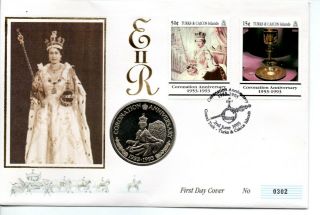 40th Anniversary Of The Coronation 1993 5 C Coin Cover Turks & Caicos Grand Turk