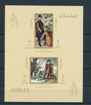 D277656 Paintings Art Dogs Hunting S/s Mnh Ajman Imperforate