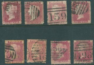 Gb Queen Victoria Penny Red Plates 133 To 140 Inclusive Cat Over £90.  00