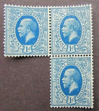 Great Britain - 1912 International Stamp Exhibition 1d Strip Of 3 - Perf - Mnh