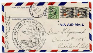 Us 1931 First Flight Cover Cam 33 Wichita Falls Texas To California 33s25 Signed