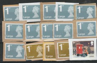 15 1st Class Large Stamps Unfranked On Paper.