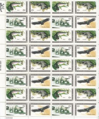 U.  S.  Stamp Sheet Scott 1427 - 30 (1971) 8c Wildlife Conservation