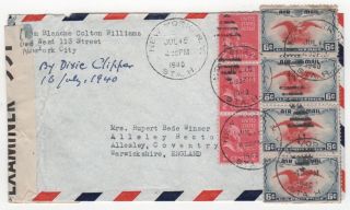 1940 Usa Censor Air Mail Cover York Via Dixie Clipper To Allesley Coventry