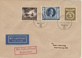 Germany : Mit Schnellboot Befordert Cachet On Feldpost Cover To Hamburg (1943)