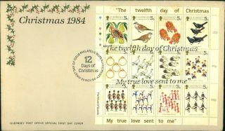 1984 12 Days Of Christmas First Day Cover Guernsey Stamps