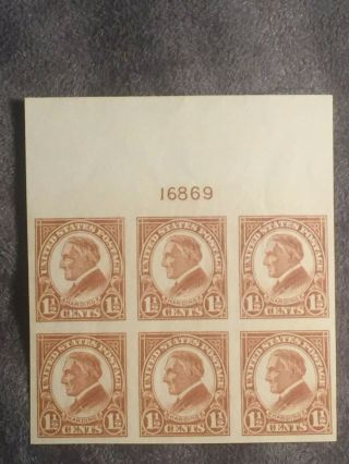 Scott Us 576 1923 - 25 1 1/2c Imperf Plate Block Of 6 Stamps Mnh