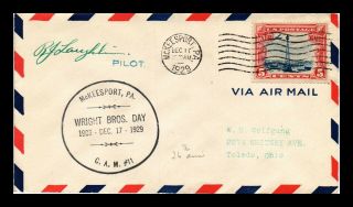 Dr Jim Stamps Us Cam 11 Wright Brothers Day Mckeesport Air Mail Cover 1929