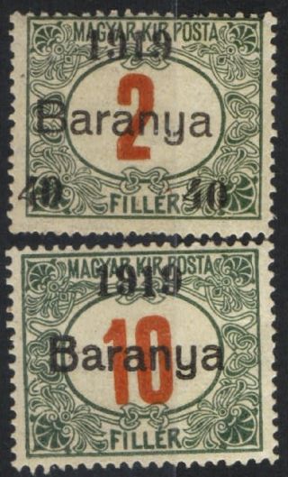 Hungary Serbia 1919 Baranya Porto Due 2 Stamps Sig.  Miertl (10) Mh,  Og