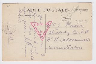 Ww1 Chaddesley Corbett Kidderminster Soldiers 1915 Postcard Rouen France Censor