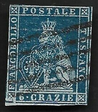 Tuscany (italy) 1851 6 Crazie Blue On Grey Sg17 Cv £300