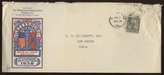 Battle Of Gettysburg Cachet On Cover Blue & Gray Reunion 75th Anniversary 1938