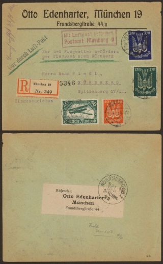 Germany 1922 - Registered Air Mail Cover Munich To Nurnberg 34828/3