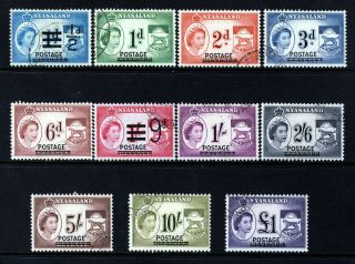 Nyasaland Qe Ii 1963 The Complete Revenue Optd Postage Set Sg 188 To Sg 198 Vfu