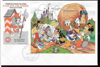 Turks & Caicos - 1985 Disney - Six Soldiers Of Fortune S/s Fdc