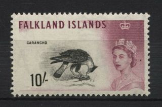 Falkland Islands 1960 Qeii 10/ - Carancho Bird Value Mounted