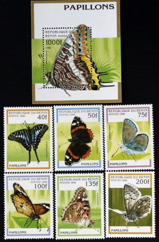 R.  Benin - Butterflies - 6 St. ,  1s/sh.  - 1996.  Mnh,  Ben 68/l