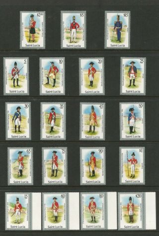 St Lucia 1985 Set Of Uniforms To Scarcer $20.  00 Set Of 19 Values