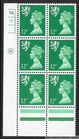 Gb/scotland 1971/98 12p Plate Block,  Sg Xsl2/s37,  Plate 1a,  1b Dot.  Mnh