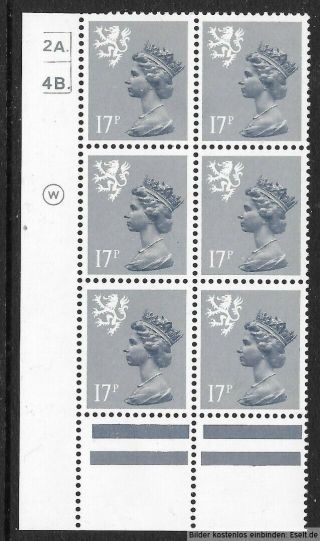 Gb/scotland 1971/98 17p Plate Block,  Sg Xsl17/s43ea,  Plate 2a,  3b Dot.  Mnh