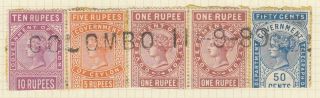 Ceylon Qv 1881 - 82 Issues Multiples Of Telegraph Stamps On Piece.