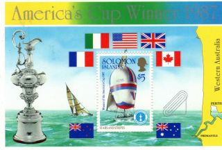 Solomon Islands 1987 $5 America’s Cup Winner – Stars & Stripes Miniature Sheet.