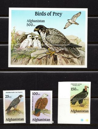 4 Afghanistan Birds Of Prey Stamps Vulture Falcon Id 879