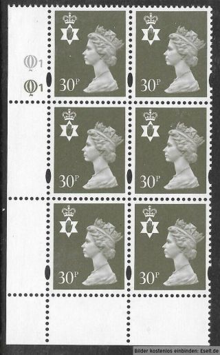 Gb/n.  Ireland 1971/00 30p Plate Block,  Sg Xnl55/ni74,  Plate 1,  1 Row 18.  Mnh