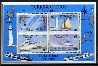 Turks & Caicos 341a Mnh Map,  Lighthouse,  Ships