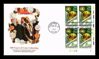 Dr Jim Stamps Us Coin Collecting Centennial Numismatics Fdc Cover Plate Block