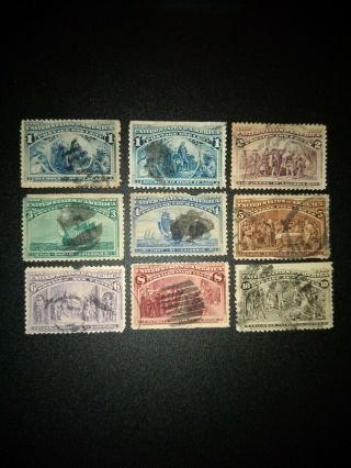 9 Us Stamps Columbian Expo.  Issue Scott S 2@230,  231 - 237 1893