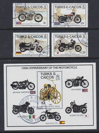 Turks & Caicos Islands 1985 Fu Full Set Minisheet Anniversary Motorcycles
