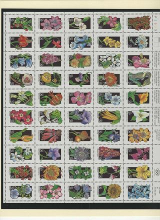 Usa 1992 Mnh Full Sheet Wildflowers Found In Each Of The 50 States