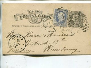 Usa Uprated Postal Card To Germany 1885,  Corner Damage On Stamp