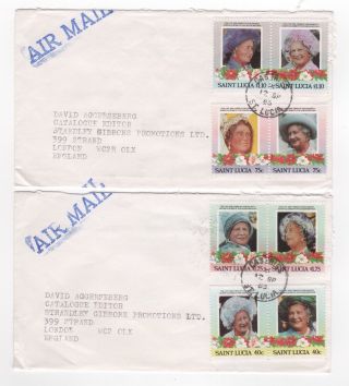 1985 St Lucia - 2 X Air Mail Covers Castries To London Gb Stanley Gibbons Pairs