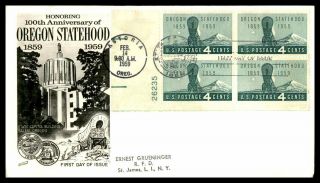 Mayfairstamps Us Fdc 1959 Oregon Statehood Plate Block Fleetwood First Day Cover