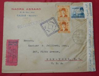 Egypt Cairo Registered Censored Wwii Airmail Cover To York Ny